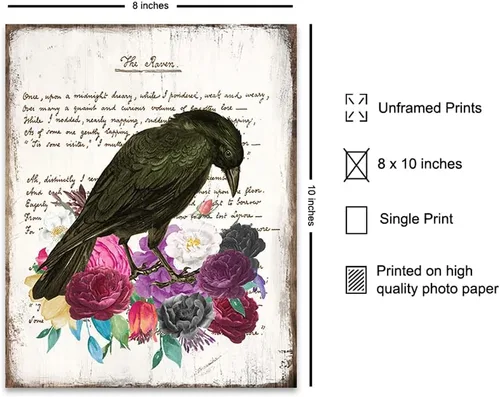 Miniatura 2 de The Raven Edgar Allan Poe Decor – Regalo para medieval, gótico, Wicca, Wiccano, brujería, abanico oculto, mujer, arte de pared gótico – Póster