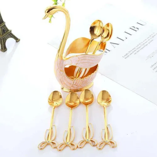 Miniatura 6 de Watris Veiyi Juego de cucharas de café, juego de cucharas de postre, 6 cucharas de té con soporte de base de cisne, organizador de cucharas de café