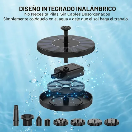 Miniatura 7 de Fuente solar para baño de pájaros: mini fuente de agua solar flotante con 6 boquillas para jardín, estanque, piscina y exterior (1, 6.3 pulgadas)