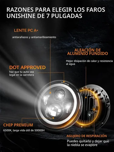 Miniatura 5 de UNI-SHINE J003T - Par de faros delanteros led de 7 pulgadas, color ámbar y blanco, ojos de ángel, homologado por DOT y E-Mark, haz de luz alta