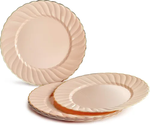 Miniatura 2 de Ocassions - Vajilla de 50-150-200 piezas para 25 invitados, color dorado, E1. Blossom Blush/Rosa & Oro