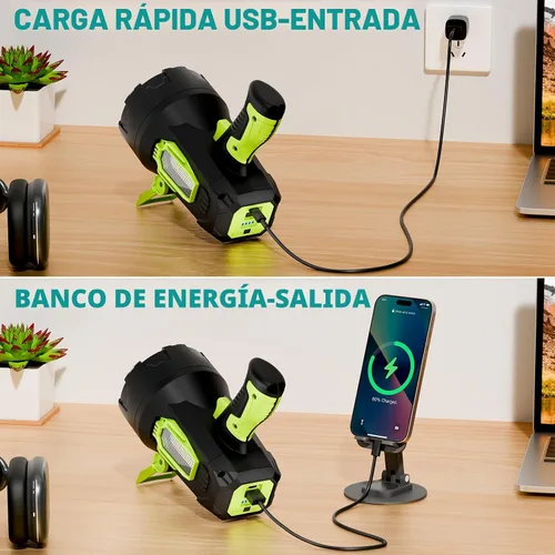 Miniatura 5 de Foco Recargable, 99,000 Lúmenes Foco LED Súper Brillante, 10000 mAh Focos de Largo Tiempo de Funcionamiento Impermeables, Foco de Mano para Verde