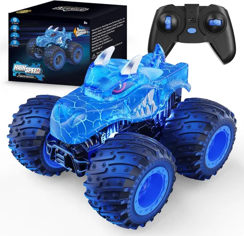 Miniatura 7 de AUUGUU Auto a control remoto, juguetes de camiones monstruos de 2.4 GHz con spray ligero, regalo de cumpleaños para niños de 3, 4, 5, 6, 7, 8, autos