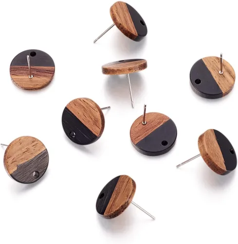 Miniatura 8 de FASHEWELRY 32 piezas de pendientes de madera para pendientes de madera de 0.59 pulgadas (0.591 in) pendientes de madera redondos planos en blanco