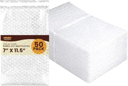 Miniatura 10 de The Boxery 3x5" Clear Self-Sealing Bubble Out Bag Pouches -50 Pack- Bubble Cushion Wrap Bags for Packing, Storage, Moving, and Shipping fragile items