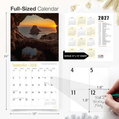 Miniatura 5 de RED EMBER Calendario de pared de Sea Caves 2026 de 12 meses 12 x 24 pulgadas abierto Papel grueso y resistente Regalar Calendario 2026