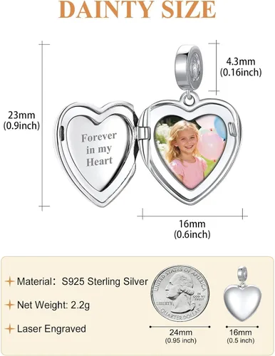 Miniatura 4 de Custom4U Photo Charms for Bracelets 925 Sterling Silver/Gold Plated Heart/Tree of Life/Round Charm Bead Personalized with Picture Custom