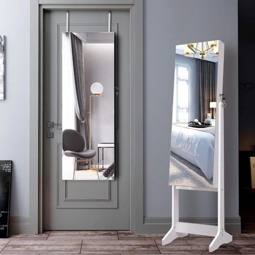 Miniatura 7 de LVSOMT 8 LED Organizador de joyas con espejo de cuerpo completo, armario de almacenamiento montado en la paredpuerta joyero con cerradura con 2