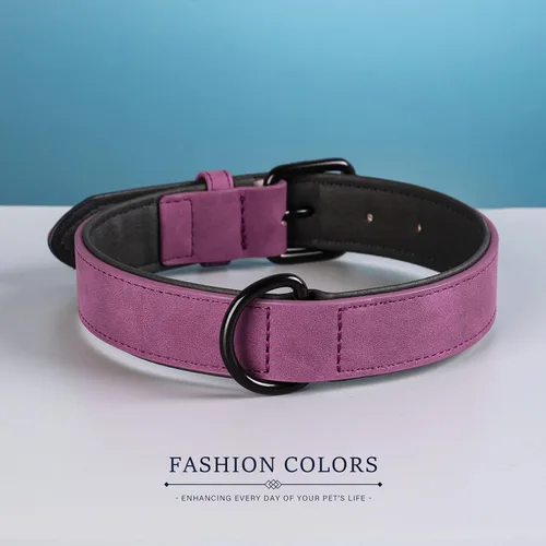 Miniatura 5 de Didog Collar de Perro de Cuero PU Suave Acolchado, Transpirable y Ajustable Collares para Perros Pequeños, Cómodo para Caminata Diaria, Morado, M