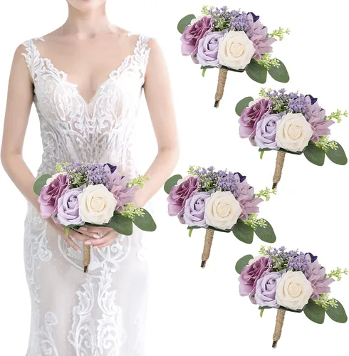 Miniatura 19 de Ramos de dama de honor para boda, juego de 6 ramos de flores artificiales para decoración de otoño, boda, propuesta de matrimonio, fiesta, Naranja