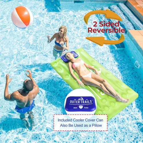 Miniatura 6 de Mesa inflable flotante de beer-pong para colocar cervezas, con altavoz WiFi, incluye 4 bolas brillantes de ping pong y cubierta extraíble