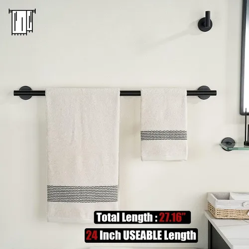 Miniatura 3 de JQK BAS165-PB - Juego de accesorios de baño de 5 piezas, soporte de pared negro mate, incluye barra de toalla de 24 pulgadas, anillo de toalla de 7