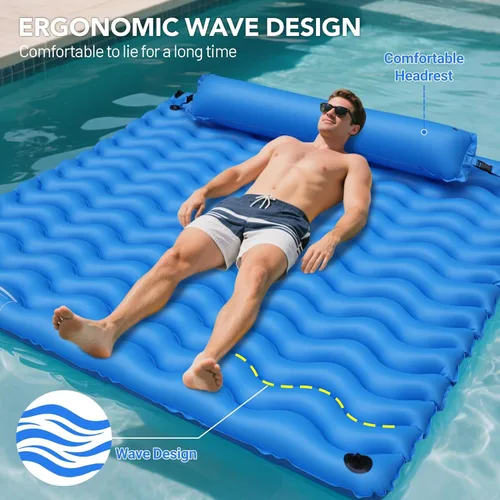 Miniatura 5 de 2-Person Inflatable Pool Float Adult, 71'' x 71'' Large Pool Lounger Float River Tube with Headrest, Adult Heavy Duty Pool Floats Mat for Swimming