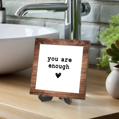 Miniatura 3 de Letrero de madera con soporte, You are enough, placa de madera inspiradora para el cuidado de la salud mental, decoración del hogar -A19 suficiente