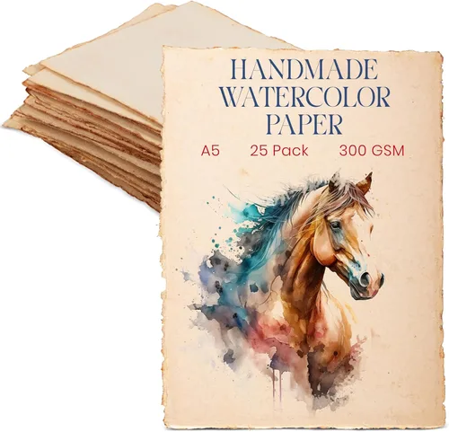 Wanderings 300 g/m² Papel de acuarela grueso hecho a mano, A5 5.8"x8.3" Papel vintage hecho a mano con borde engarzado – Papel antiguo prensado en