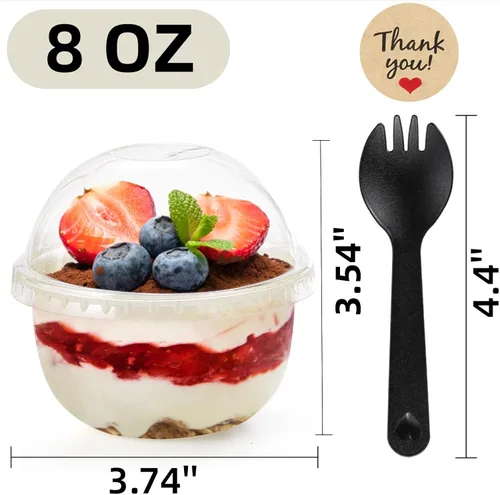 Miniatura 2 de Pumtus Paquete de 100 tazas de plástico de postre de 8 onzas con tapas de cúpula, tazas de yogur transparente sin agujeros, vasos desechables