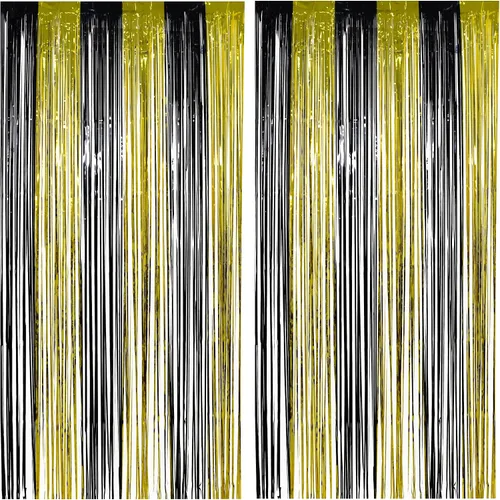 Miniatura 17 de Cortinas de flecos de aluminio negro para decoración de Halloween, paquete de 2 telón de fondo de oropel para accesorios de cabina de fotos