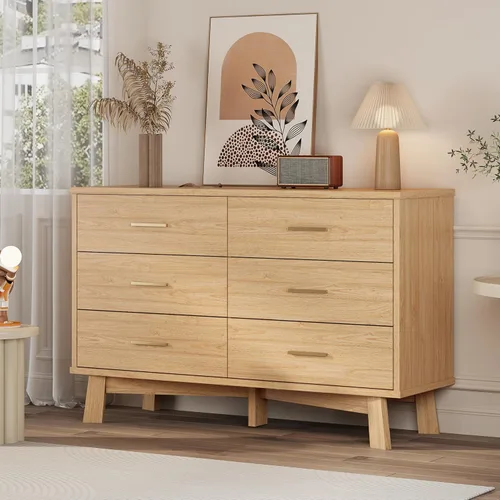 Miniatura 12 de Xixini Cómoda para dormitorio, cómoda moderna de 6 cajones con base resistente en forma de X, organizador de almacenamiento de ropa doble de madera