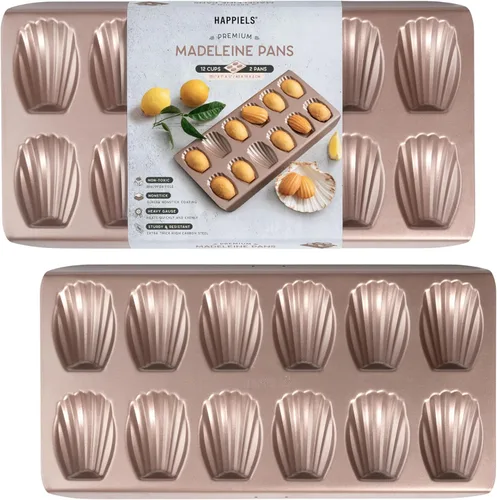 HAPPIELS Bandeja antiadherente no tóxica para magdalenas de 12 cavidades, juego de 2 (24 cavidades) | Bandejas para magdalenas antiadherentes y no