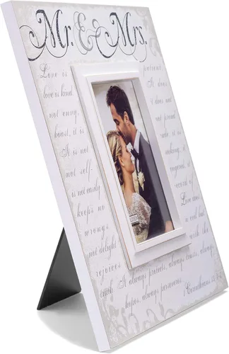Miniatura 2 de Malden International Designs Serigrafiado Corinthians Verse Mr & Mrs - Marco de fotos de madera, 5 x 7 pulgadas, color blanco roto