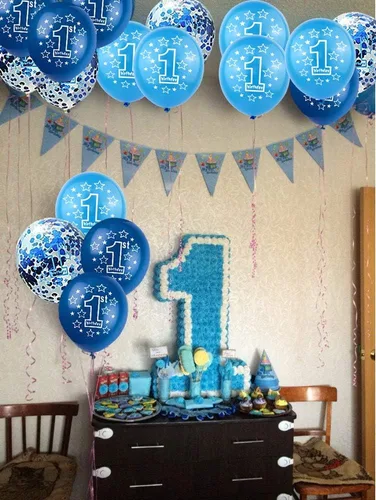 Miniatura 5 de BEISHIDA Globos de confeti de cumpleaños para el primer niño, decoraciones de primer cumpleaños, globos grandes de látex de 12 pulgadas, globos