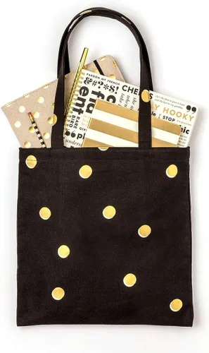 Miniatura 4 de kate spade new york Bonita bolsa tote de lona para mujeres, bolsa de playa de lona negra, bolsa para libros con bolsillo, puntos dispersos