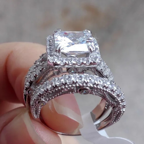 Miniatura 3 de Wuziwen Anillo de compromiso de 4 quilates para mujer, plata de ley, circonita cúbica, anillo de boda