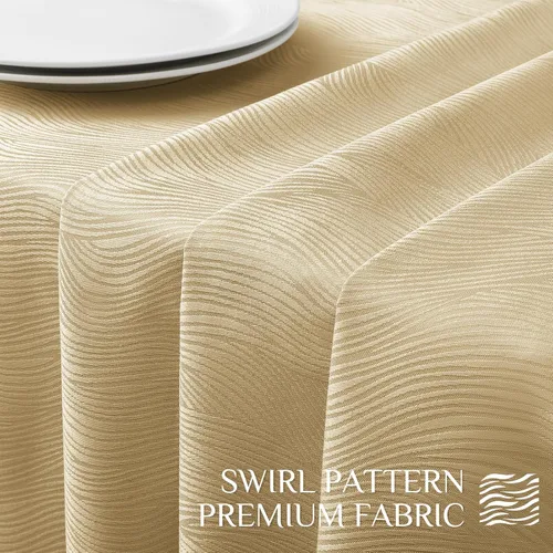 Miniatura 5 de Softalker Mantel rectangular de jacquard, diseño de remolinos, impermeable, resistente a las manchas, sin arrugas, tela de gran peso para Beige