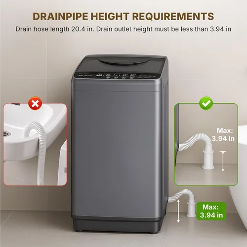 Miniatura 4 de NEWBULIG Lavadora portátil de 1.06 pies cúbicos, capacidad de 7.7 libras, lavadora compacta completamente automática con 10 ciclos de lavado