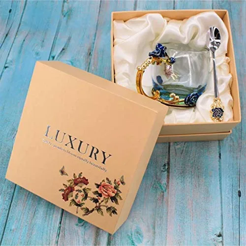 Miniatura 6 de Taza de té, regalos del día de la madre, tazas de café, tazas de café de cristal, tazas de té, hechas a mano, mariposa rosa, 12 onzas (azul) ideal