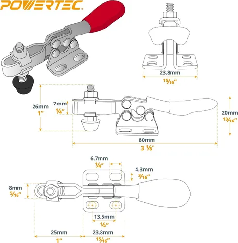 Miniatura 2 de Powertec - Juego de 8 abrazaderas de palanca, capacidad de sujeción de 27 kg, abrazaderas horizontales de liberación rápida 201 con punta de presión