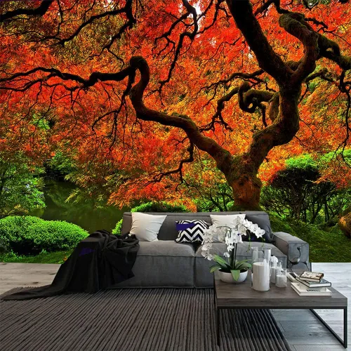 Miniatura 8 de FENDROM Tapiz de hojas de loto de naturaleza, tapiz de plantas, paisaje natural verde, para colgar en la pared, arte de pared 3D para dormitorio