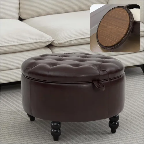 Miniatura 12 de Otomana de almacenamiento redonda de cuero PU de 30 pulgadas con bandeja, mesa de centro moderna tapizada con capitoné con almacenamiento, otomana