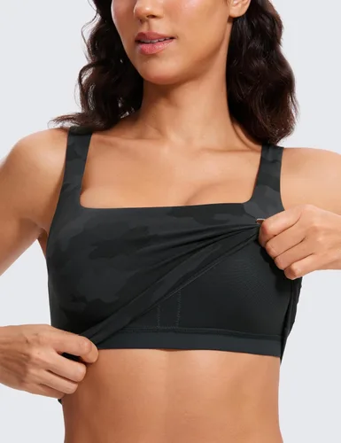 Miniatura 39 de CRZ YOGA Butterluxe Brasier deportivo de cuello cuadrado para mujer, estilo camiseta corta sin mangas, acolchado con soporte integrado para yoga