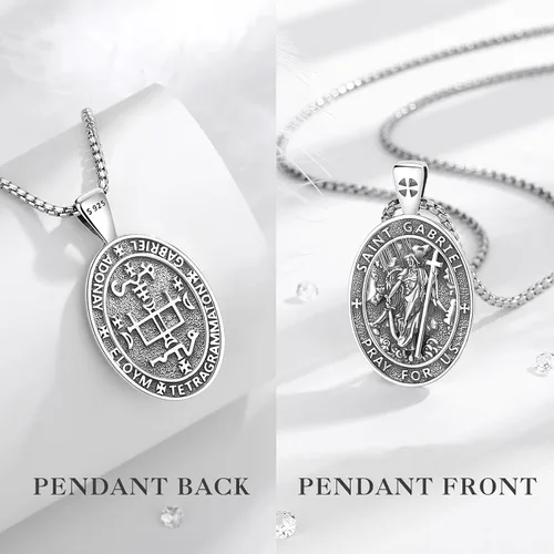 Miniatura 97 de EUDORA Collar de plata de ley 925, San Cristóbal y San Benito, San Miguel, Virgen María, San Judas Tadeo, Cruz de Buen Pastor y Arcángel, Medalla