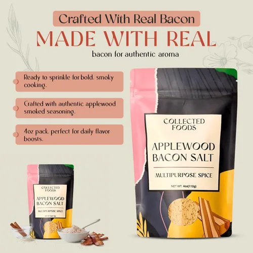 Miniatura 6 de Collected Foods Condimento prémium de sal de tocino ahumado de madera de manzana, totalmente natural, sin gluten, sin OMG, sal saborizada