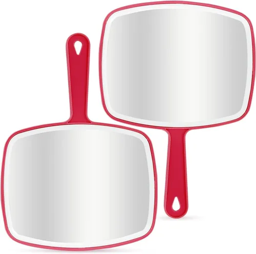 Miniatura 10 de Espejo de mano portátil con agujero para colgar en el mango, 2 piezas, rosa 10.4 pulgadas de largo x 7.4 pulgadas de ancho