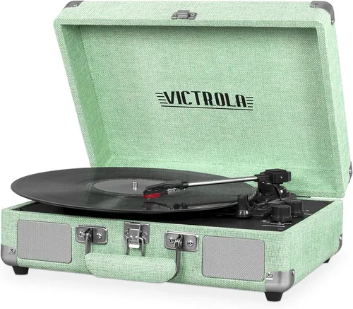 Miniatura 12 de Victrola Journey - Tocadiscos portátil de maleta con Bluetooth, con altavoces integrados, reproductor de discos de vinilo de 3 velocidades, salida