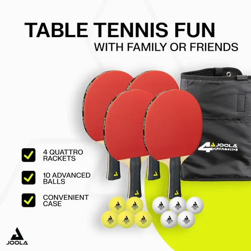 Miniatura 2 de JOOLA Quattro - Juego de 4 palas de ping pong, incluye 10 pelotas de ping pong avanzadas de 3 estrellas y estuche de almacenamiento, 4 paletas