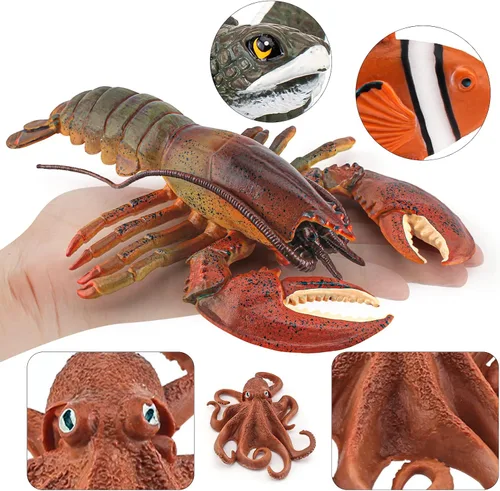 Miniatura 2 de Juego de 8 juguetes de criaturas marinas gigantes para niños, 8 piezas, figura de juguete de ballena, modelo de langosta australiana, educativo