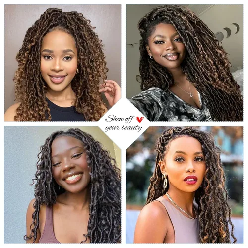 Miniatura 2 de 8 Paquetes de Rastas Falsas Bohemias de Ganchillo de 14 Pulgadas, Rastas Suaves de Ganchillo con Extremos Rizados, Pre-enrolladas, Cabello de 1B/27#