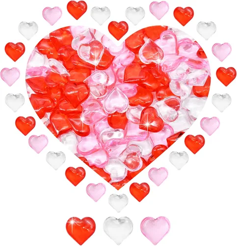 100 adornos de corazones acrílicos 3D, mini cuentas de cristales transparentes, rojos y rosados, jarrón disperso de mesa, manualidades para el día