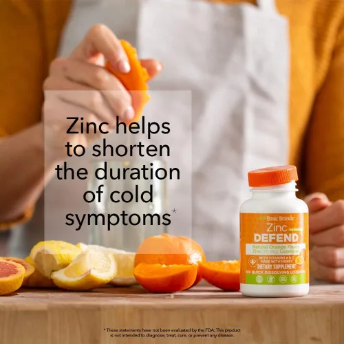 Miniatura 2 de Basic Brands Zinc Orange Defend - Pastillas de zinc para adultos, apoyo inmunológico y apoyo de bienestar estacional - Sabor naranja, 100