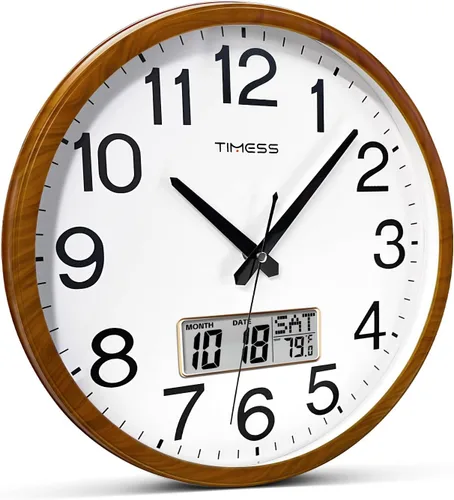 Miniatura 4 de Reloj de pared TIMESS, acabado clásico estilo madera, de 11 pulgadas, silencioso, sin tictac, funciona con pilas, de cuarzo, analógico