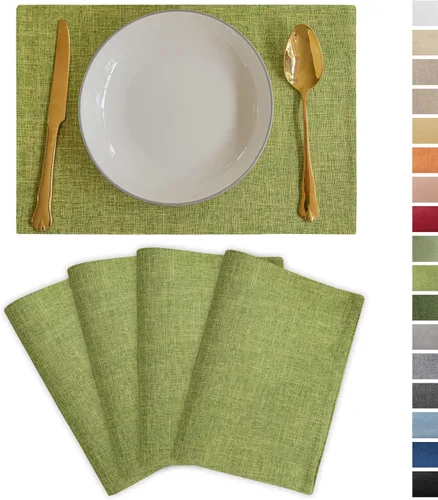 Miniatura 57 de Demetex Juego de 4 manteles individuales de lino resistentes al calor, manteles individuales de arpillera para comedor, cocina, banquete, lino claro