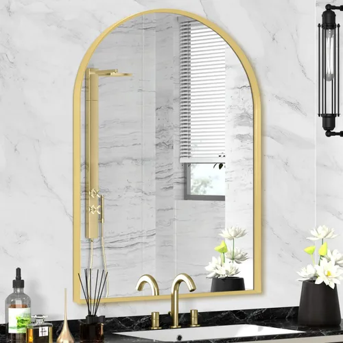 Miniatura 49 de Espejo de montaje en pared para baño, espejo rectangular de tocador rectangular con marco de metal negro cepillado (16 x 20 pulgadas, negro)