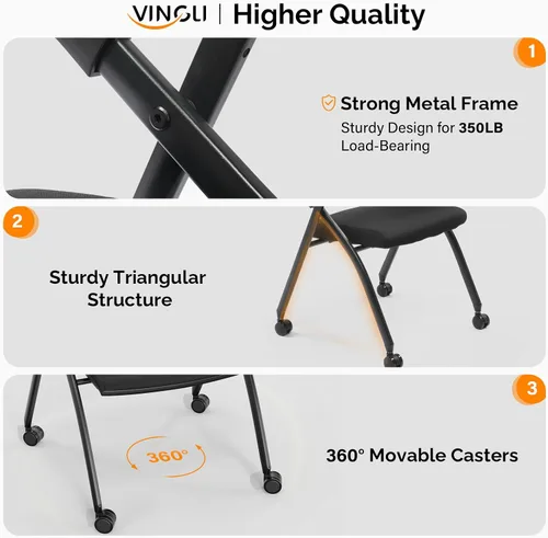 Miniatura 6 de Karl home Silla de oficina plegable ergonómica con cojín grueso, cómoda silla de oficina plegable con brazos y ruedas para reuniones de oficina