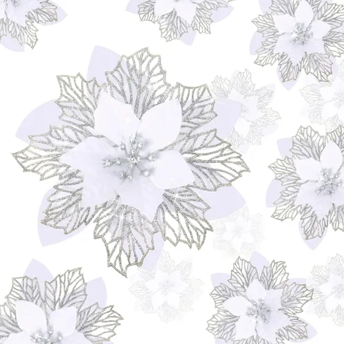 Miniatura 12 de Geosar 24 piezas de flores de Pascua con purpurina para Año Nuevo, flores artificiales en capas, adornos para árbol de boda y Año Nuevo, 3/4/6 Azul
