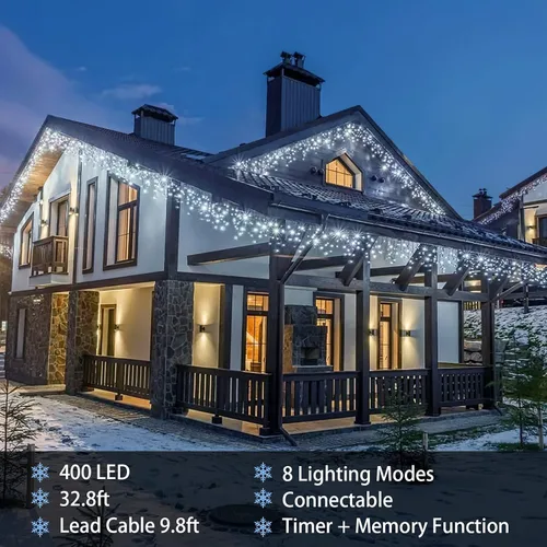 Miniatura 3 de Luces de cadena LED de carámbanos de 32.8 pies con 400 LED, 8 modos impermeables, luces navideñas de carámbanos para exteriores con función