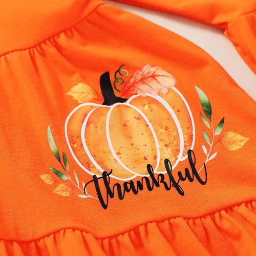 Miniatura 5 de Halloween Acción de Gracias niños ropa de calabaza pavo camiseta vestido + pantalones + diadema conjunto de otoño 3 piezas